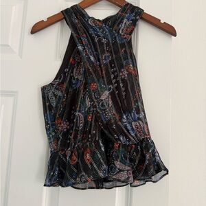 Veronica Beard Black and Multicolor Paisley Top
